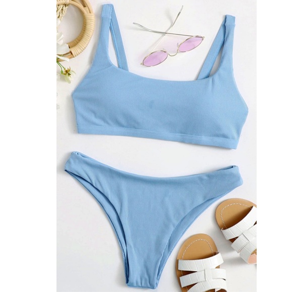 Light Blue Ribbed Bikini - Picture 1 of 5